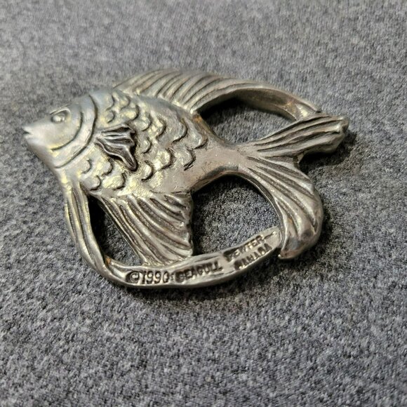 Vintage Silver Fish Large 2.25 Charm Ornament Pendant 1990 Seagull Pewter Canada - Picture 3 of 10